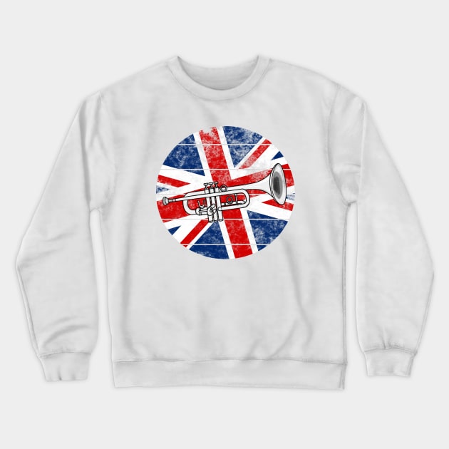 Trumpet UK Flag Britain Trumpeter British Musician Crewneck Sweatshirt by doodlerob